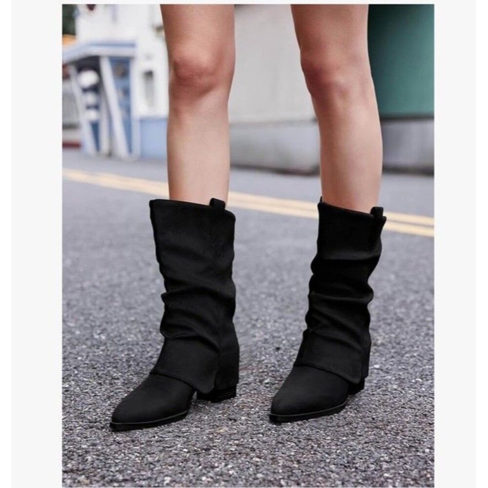 Coutgo Womens Fold Over Mid Calf BootsSlouchy Poi Black Size 6 NWB - Picture 5 of 17